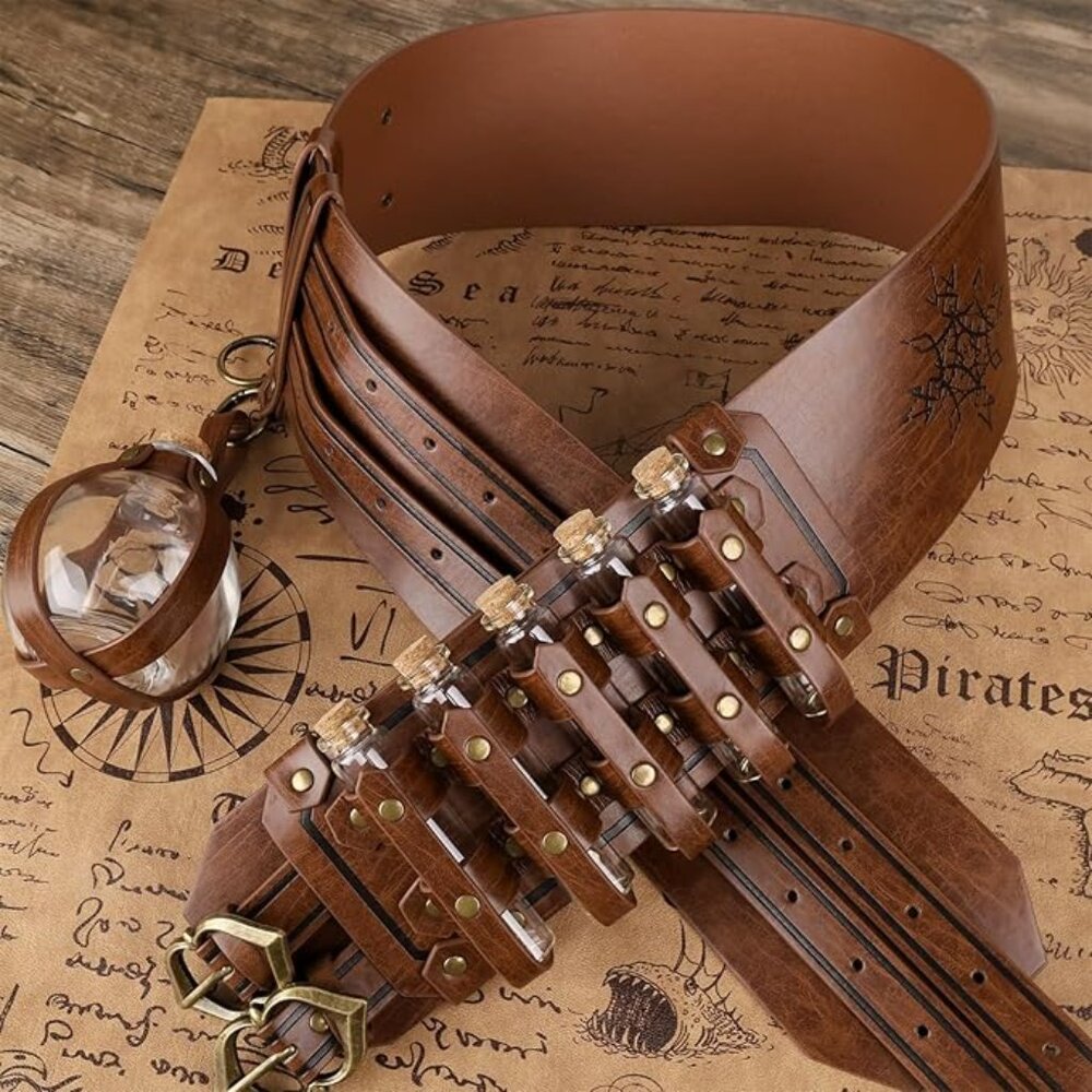 5PCs Medieval Faux Leather Alchemy Wide Belt